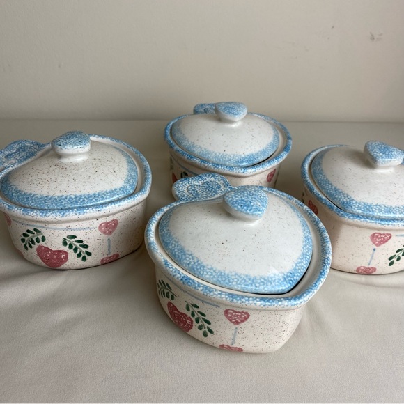 Set of 4 Teamson China 1996 Heart Shape Pot with Lid - Picture 4 of 8